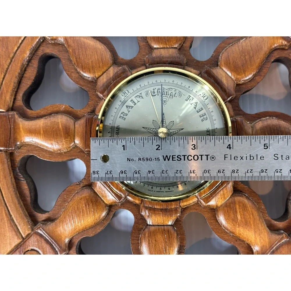 Vintage Nautical Ship Rope Wheel Wooden Wall Barometer Made In Western Germany